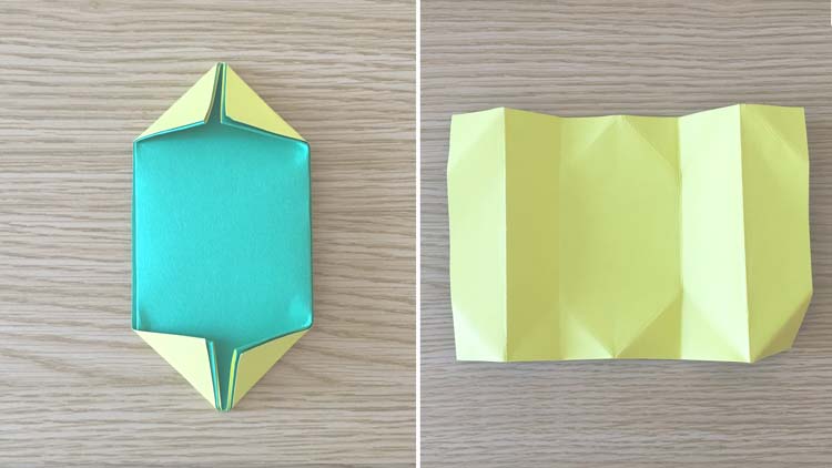 折据の折り方３：折り目をつけて、広げる