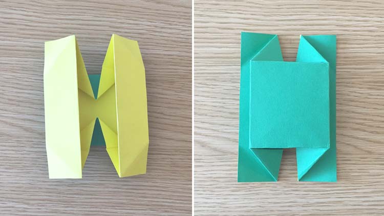 折据の折り方５：折りたたみ、ひっくりかえす